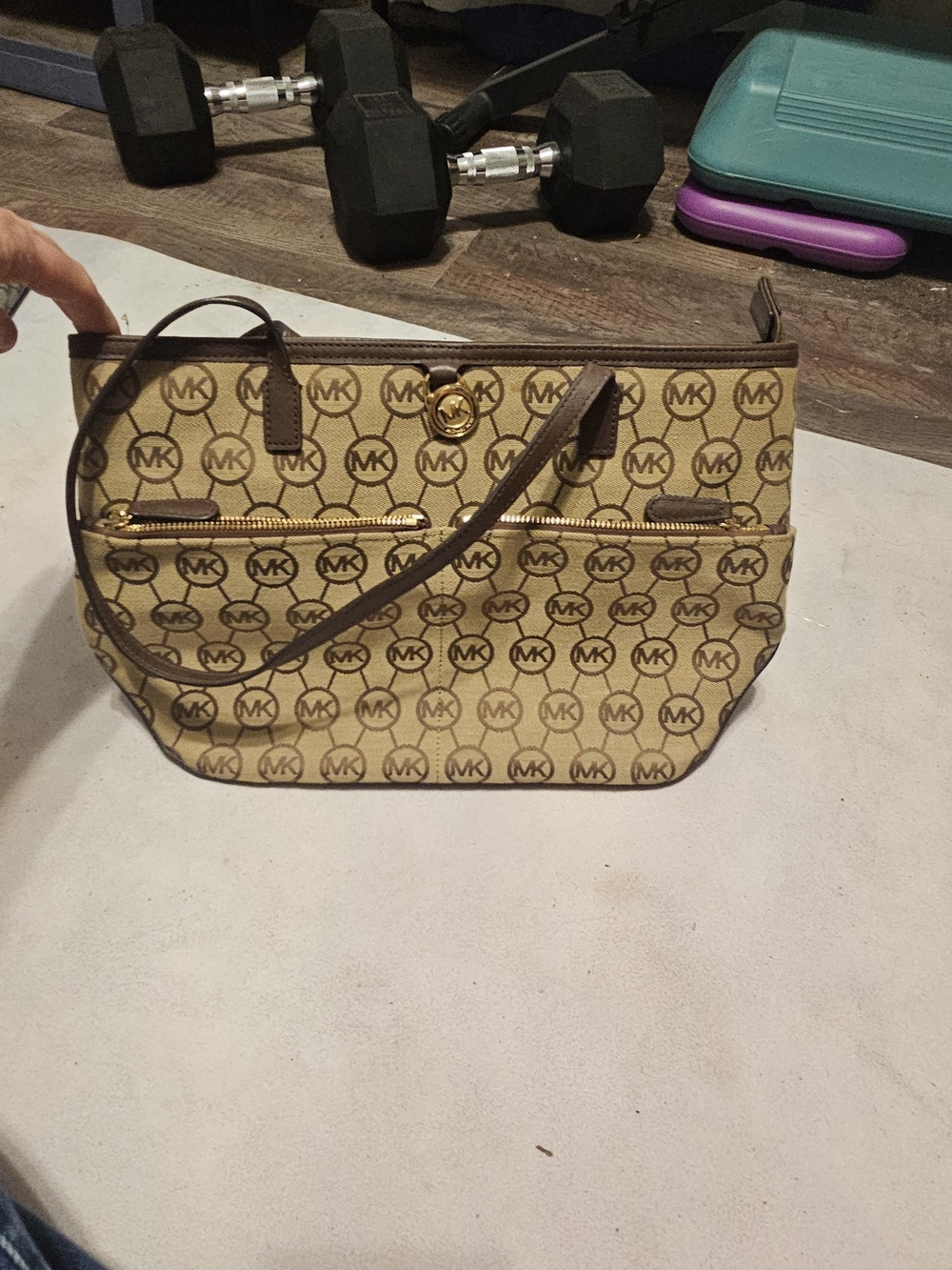 Michael Kors Tan Logo Canvas Shoulder Bag
